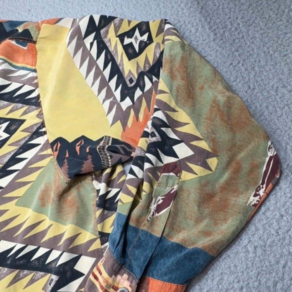 VINTAGE Otto Kern Tunic Top Womens 10 Silk Indian Head Horse Art Boho Shirt 90s - Picture 10 of 13